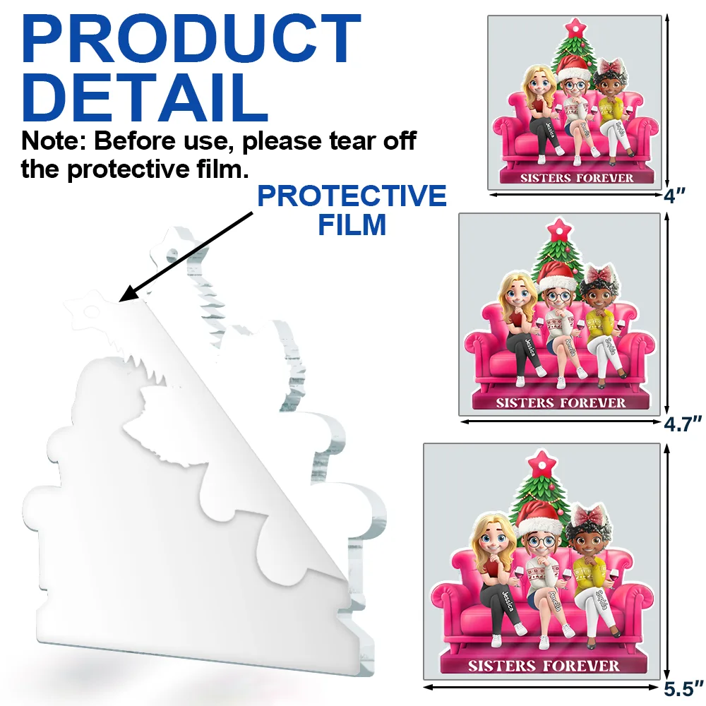 3D Effect Besties Forever Christmas - Personalized Custom Shaped Acrylic Ornament - Image 6