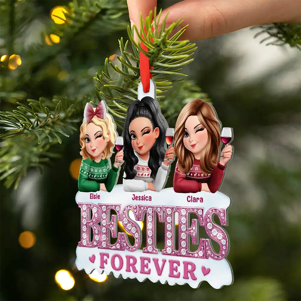 3D Effect Besties Forever Gemstone Art - Personalized Metal Ornament - Image 2