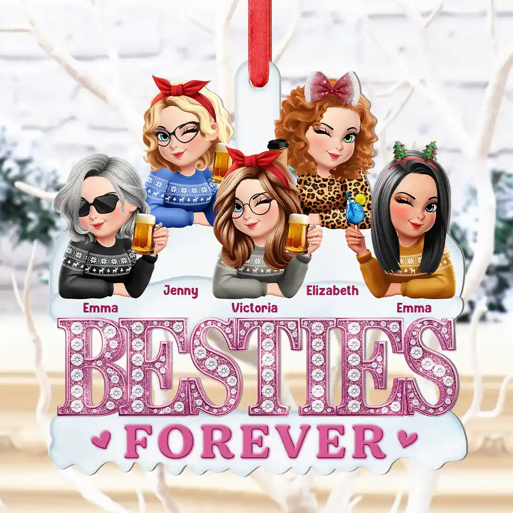 3D Effect Besties Forever Gemstone Art - Personalized Metal Ornament - Image 4