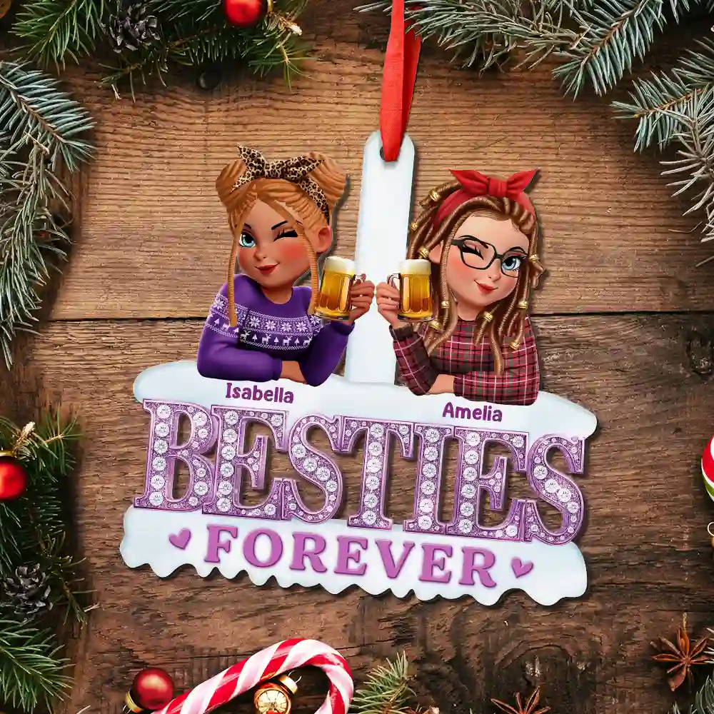 3D Effect Besties Forever Gemstone Art - Personalized Metal Ornament - Image 5