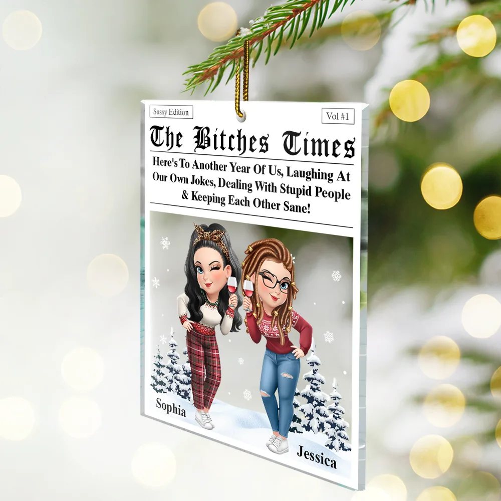 3D Effect Besties Here's To Another Year Of Us - Personalized Custom Shaped Acrylic Ornament - Image 2