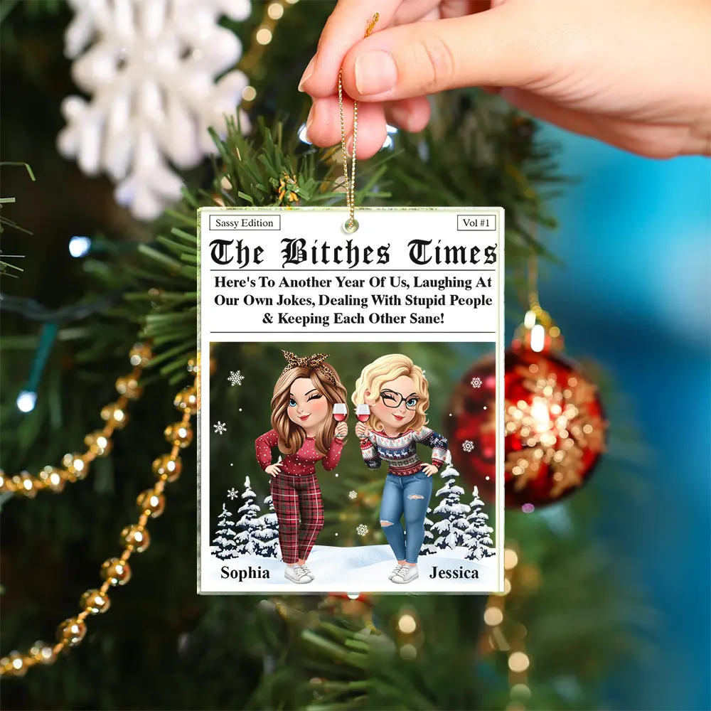 3D Effect Besties Here's To Another Year Of Us - Personalized Custom Shaped Acrylic Ornament - Image 4