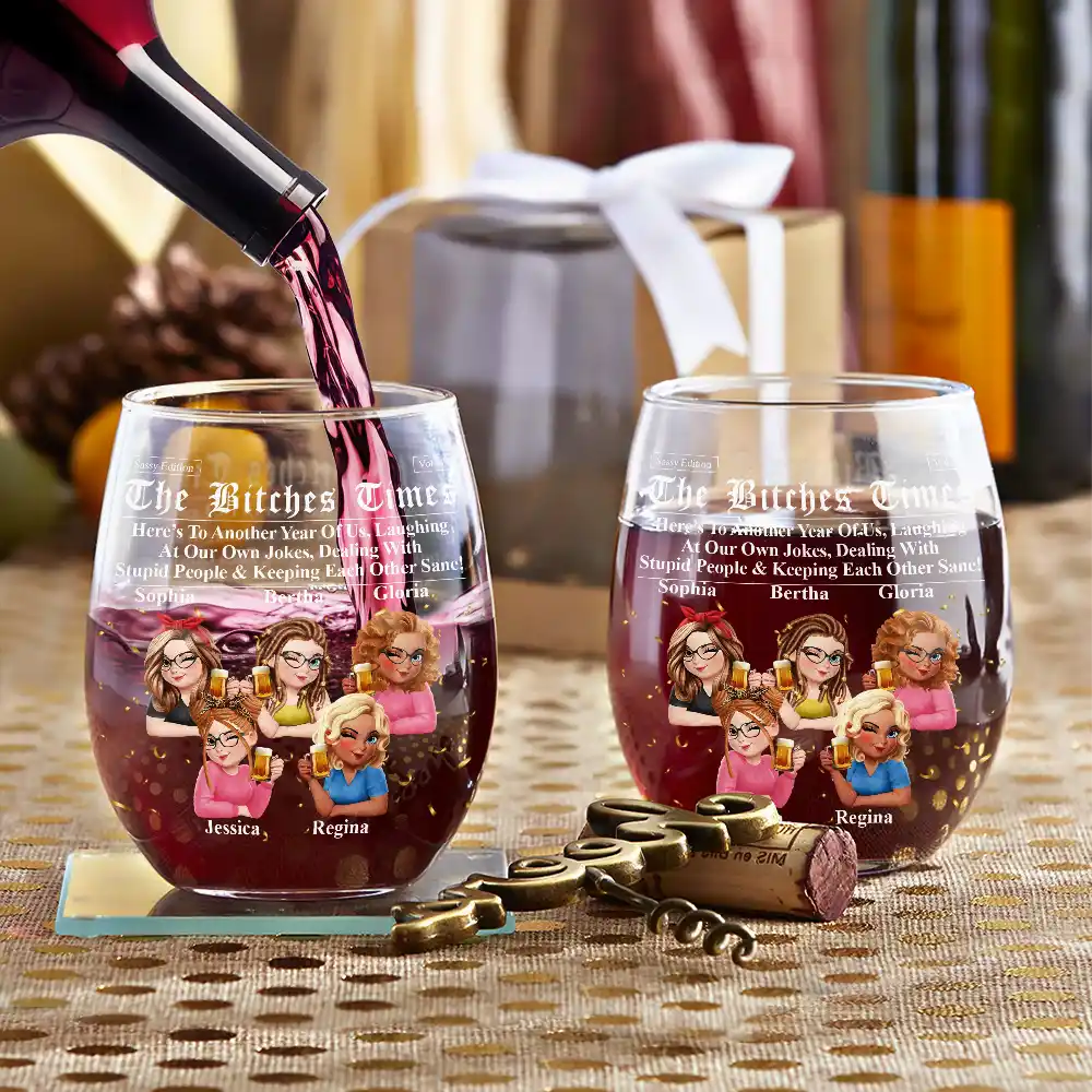 3D Effect Besties Here's To Another Year Of Us - Personalized Stemless Wine Glass - Image 3
