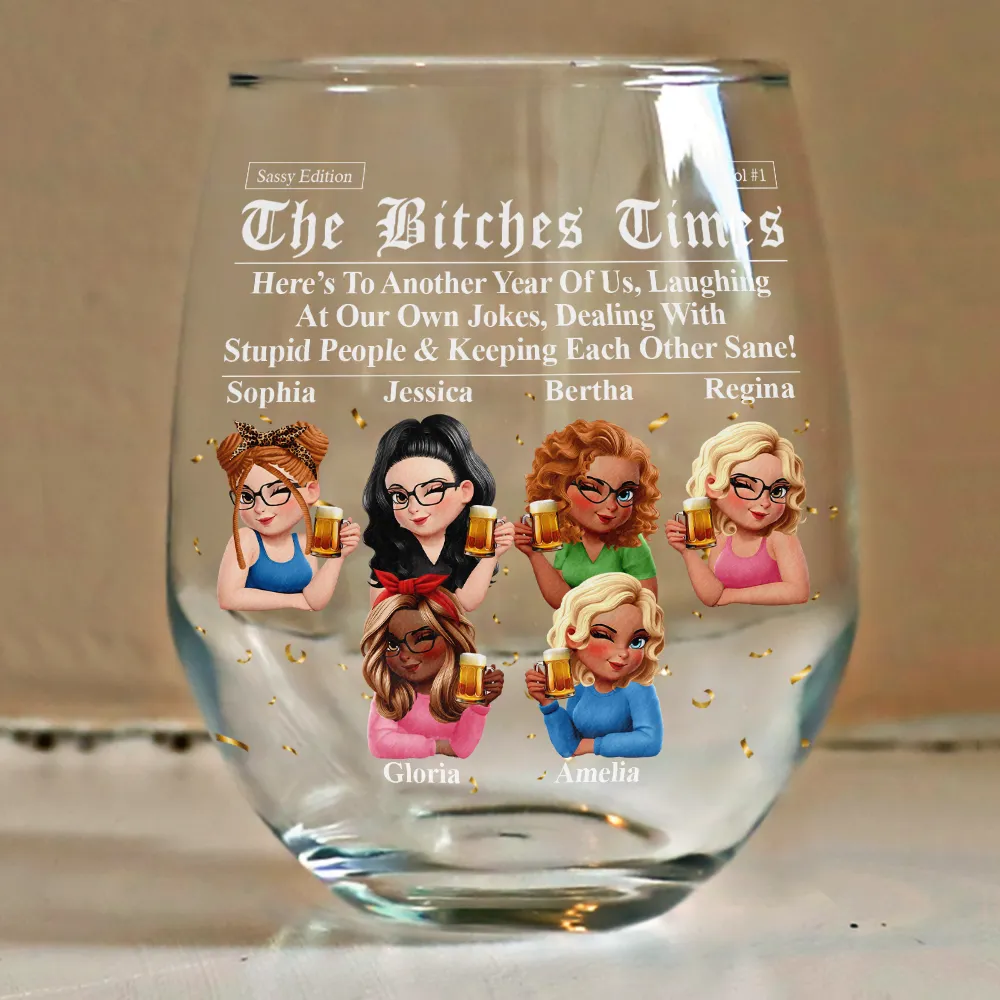 3D Effect Besties Here's To Another Year Of Us - Personalized Stemless Wine Glass - Image 4