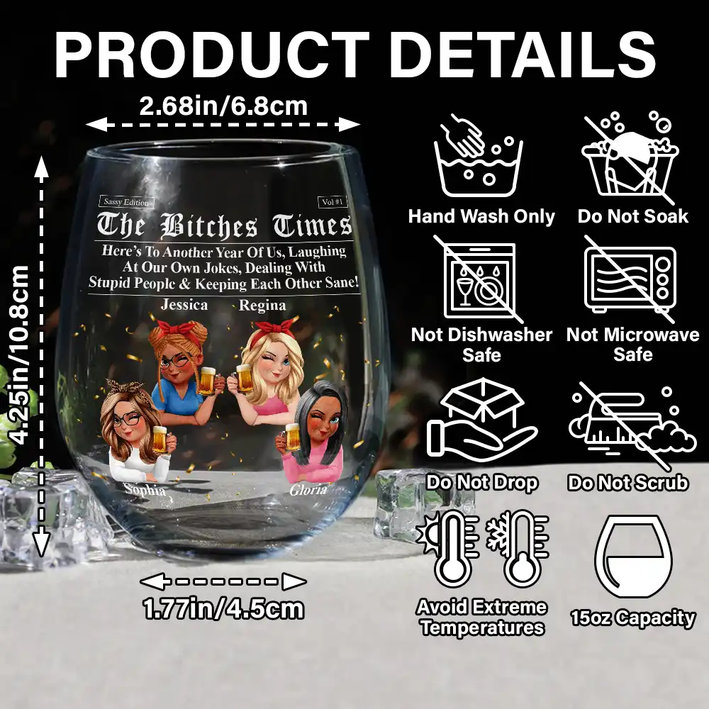 3D Effect Besties Here's To Another Year Of Us - Personalized Stemless Wine Glass - Image 5