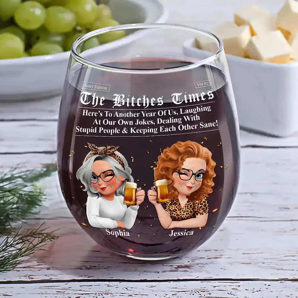 3D Effect Besties Here's To Another Year Of Us - Personalized Stemless Wine Glass - Image 6