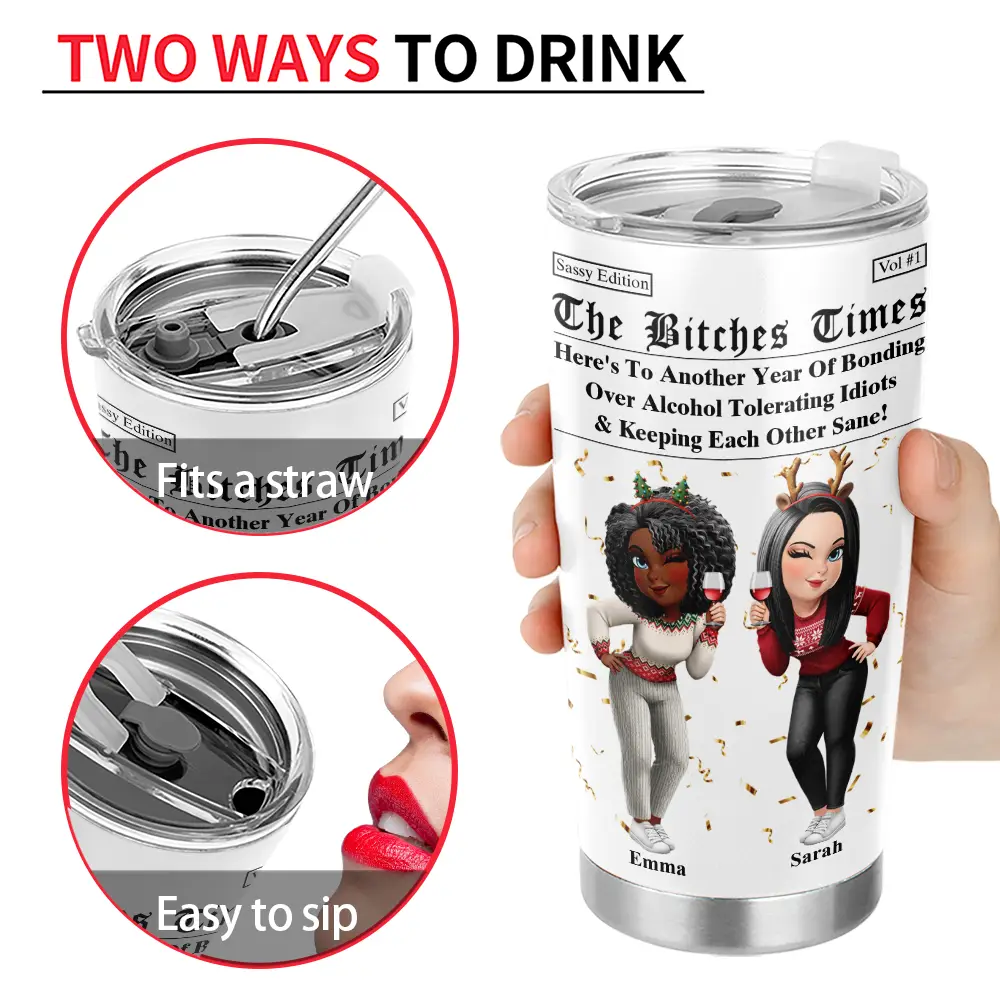 3D Effect Besties Here's To Another Year Of Us - Personalized Tumbler - Image 4