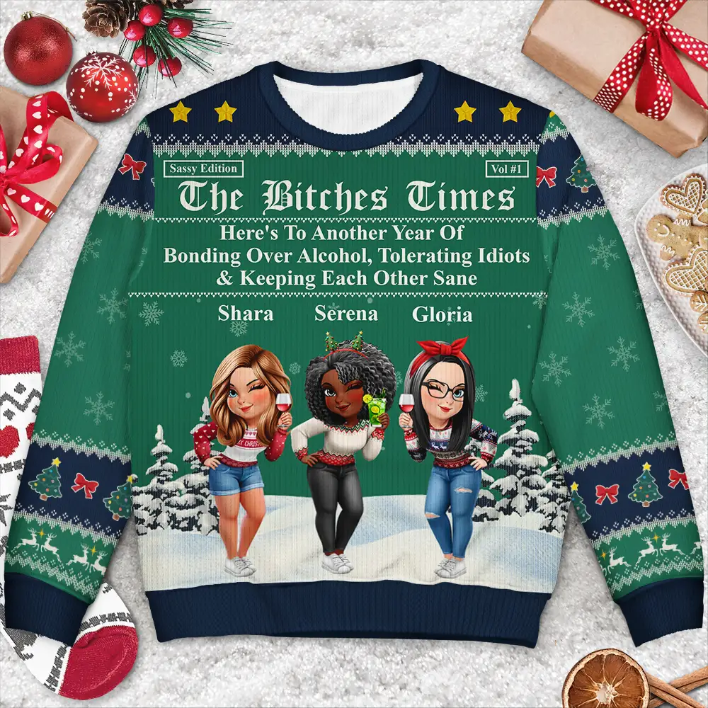 3D Effect Besties Here's To Another Year Of Us - Personalized Unisex Ugly Sweater - Image 3