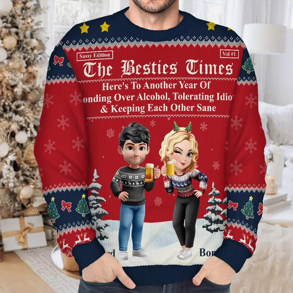 3D Effect Besties Here's To Another Year Of Us - Personalized Unisex Ugly Sweater - Image 4
