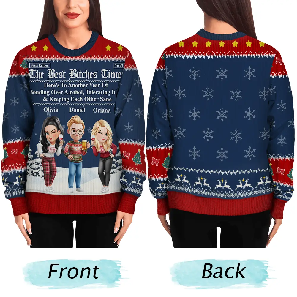 3D Effect Besties Here's To Another Year Of Us - Personalized Unisex Ugly Sweater - Image 5
