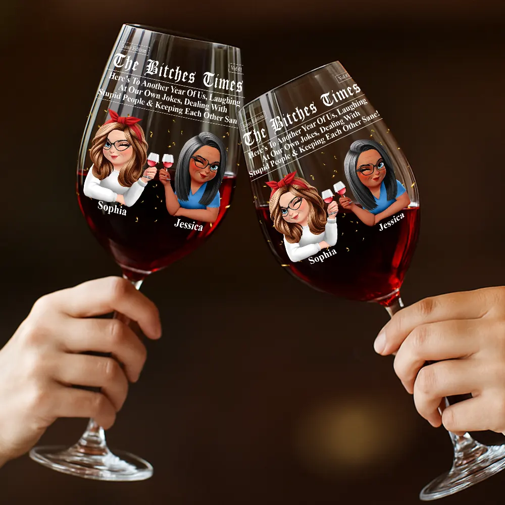 3D Effect Besties Here's To Another Year Of Us - Personalized Wine Glass - Image 4