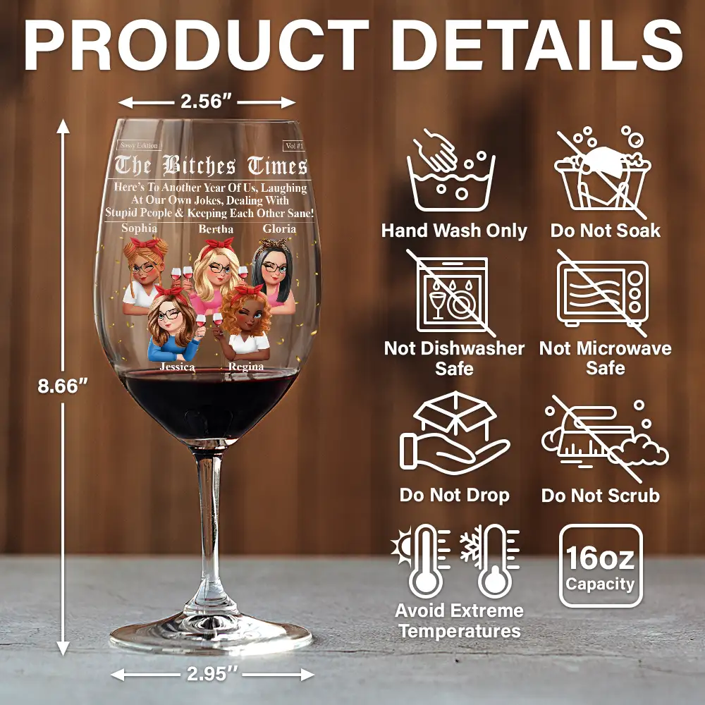 3D Effect Besties Here's To Another Year Of Us - Personalized Wine Glass - Image 5