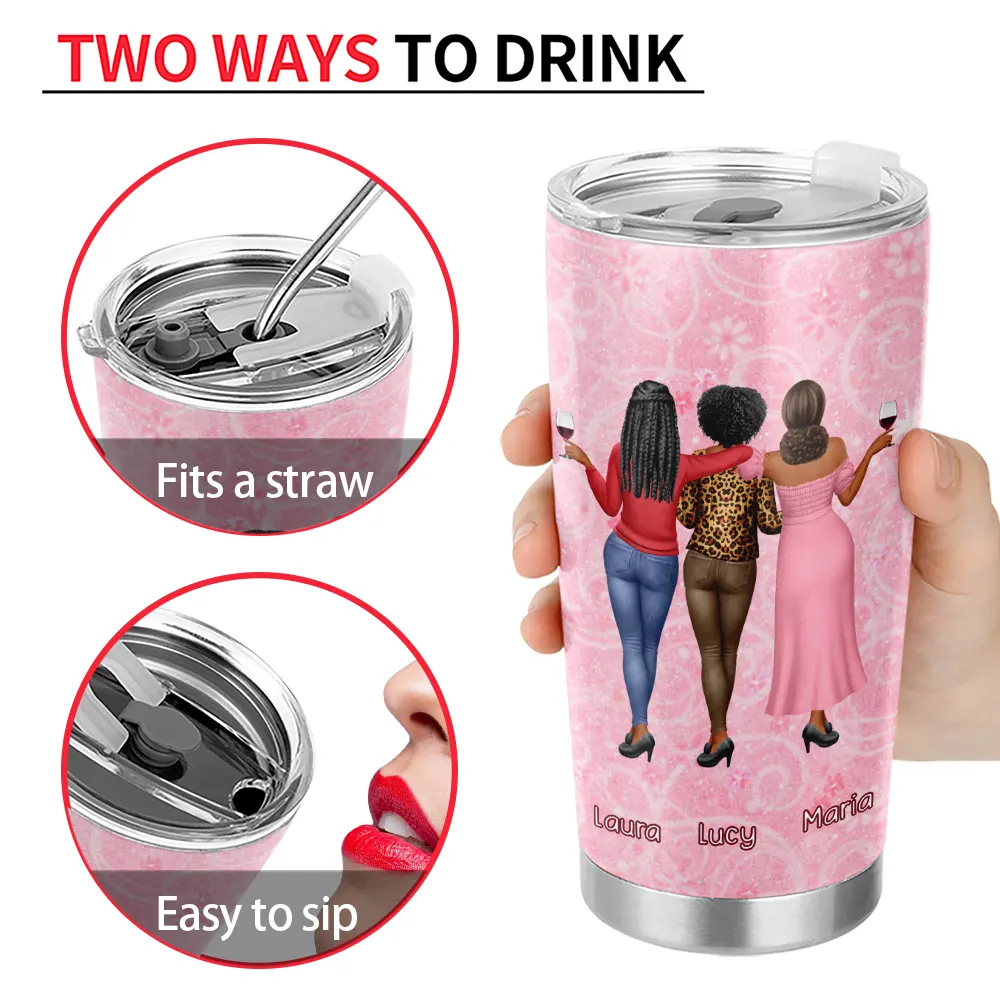 3D Effect Besties If You Fall I Will Pick You Up - Personalized Tumbler - Image 4