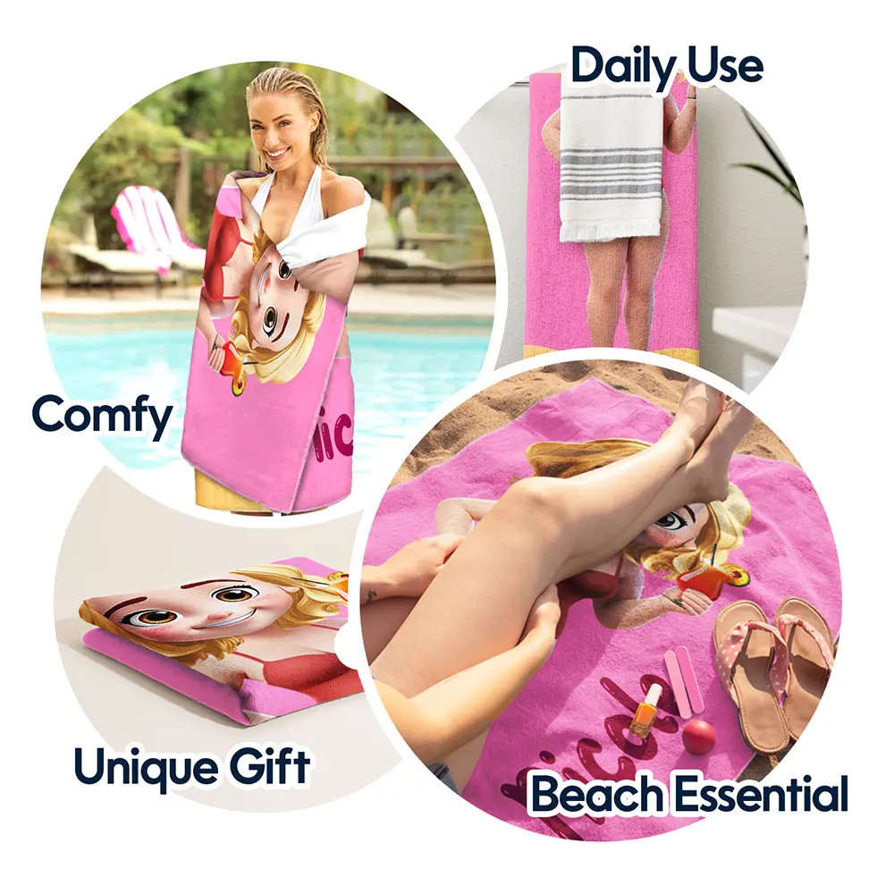3D Effect Besties Summer - Personalized Beach Towel - Image 5