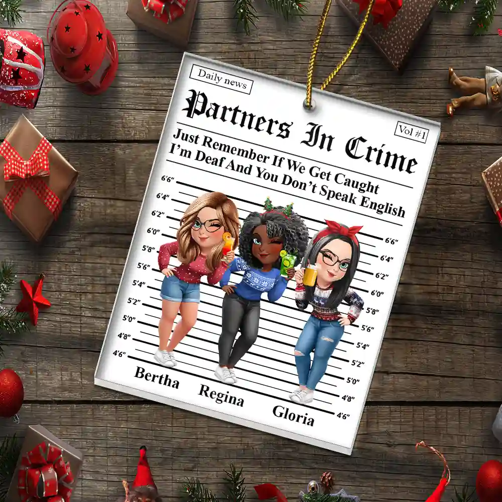 3D Effect Besties Turban Partners In Crime Daily News - Personalized Custom Shaped Acrylic Ornament - Image 5