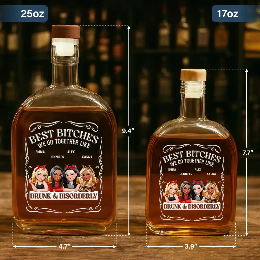 3D Effect Besties We Go Together Like Drunk And Disorderly - Personalized Whiskey Bottle - Image 5