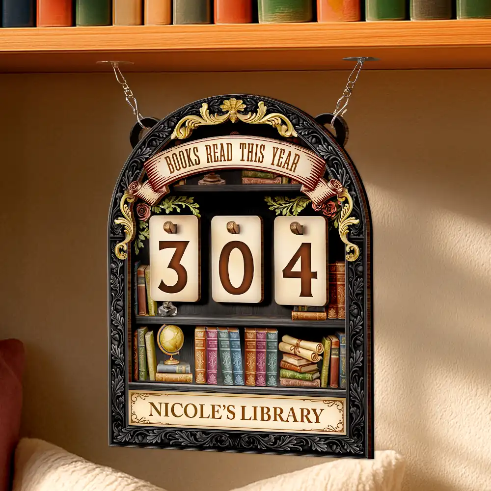 3D Effect Books Read This Year - Personalized Hanging Tracker Sign - Image 4