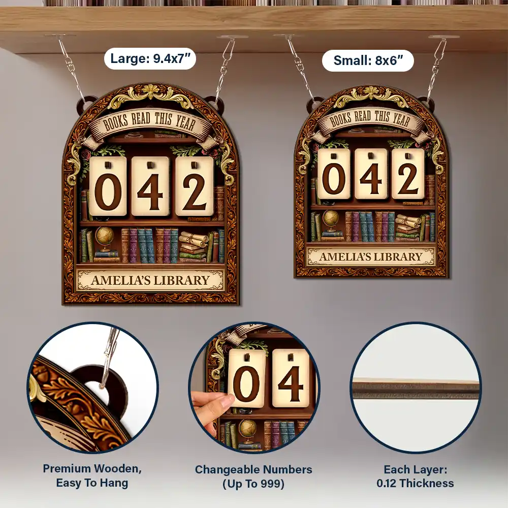 3D Effect Books Read This Year - Personalized Hanging Tracker Sign - Image 6