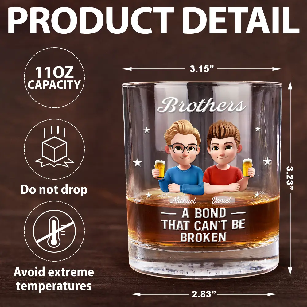3D Effect Brothers A Bond That Can't Be Broken - Personalized Whiskey Glass - Image 5