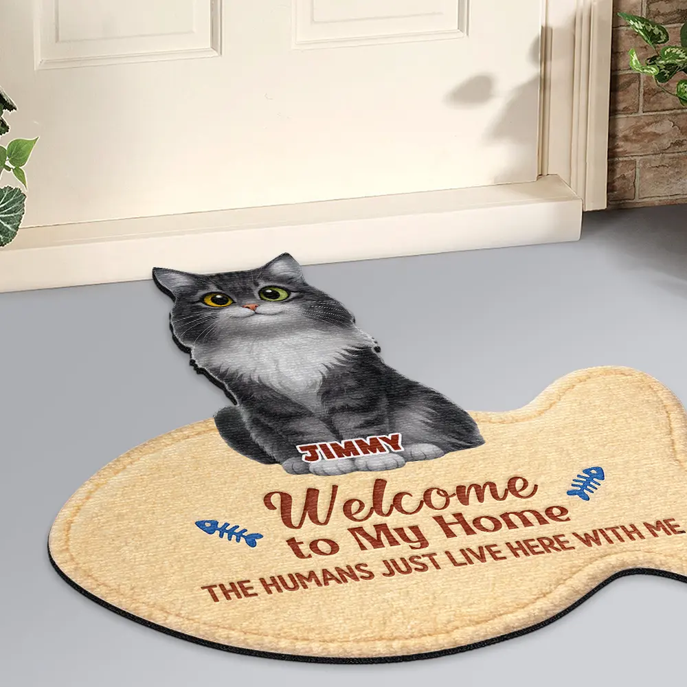 3D Effect Cats Welcome To Our Home - Personalized Custom Shaped Doormat - Image 2