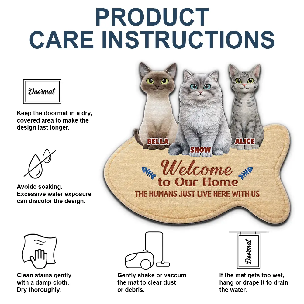 3D Effect Cats Welcome To Our Home - Personalized Custom Shaped Doormat - Image 5