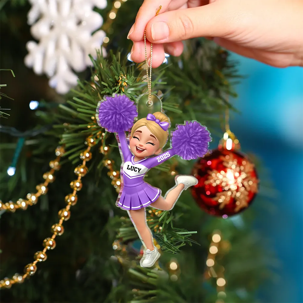 3D Effect Cheerleader - Personalized Custom Shaped Acrylic Ornament - Image 4