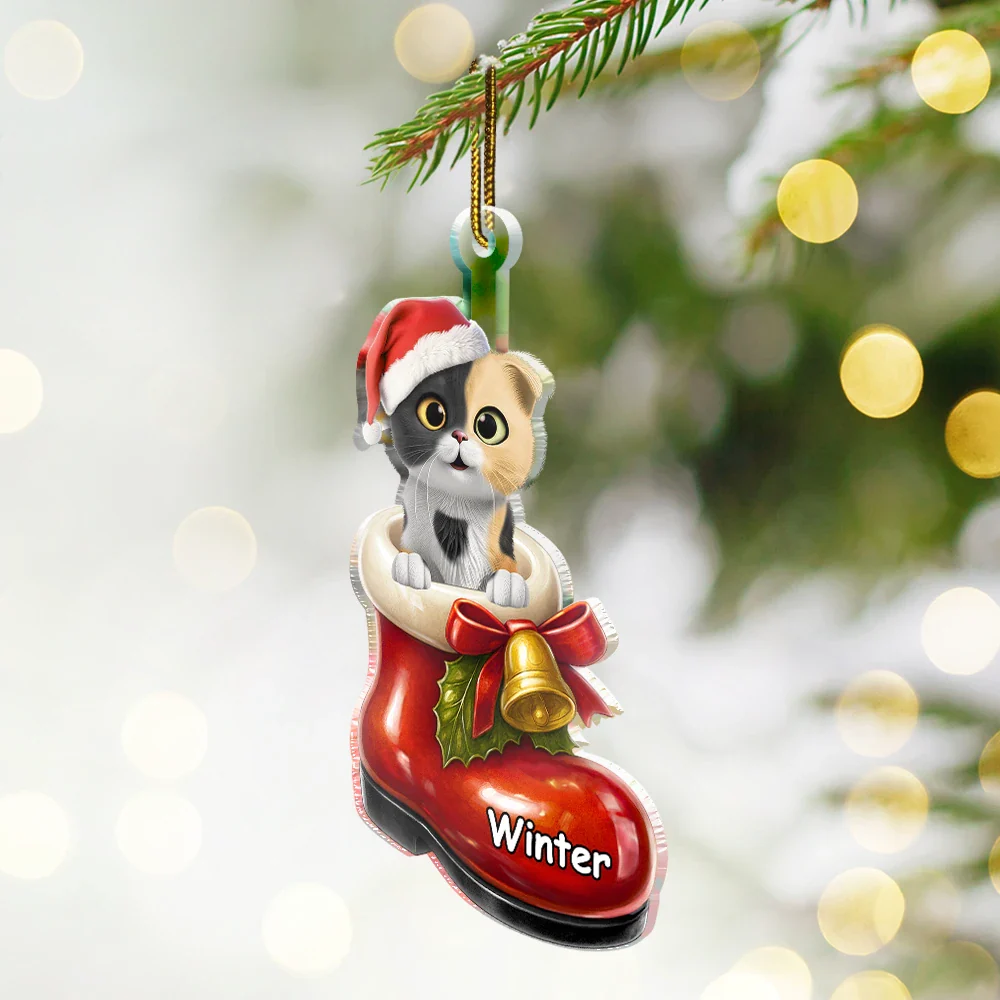 3D Effect Christmas Dog In The Boot - Personalized Custom Shaped Acrylic Ornament - Image 2