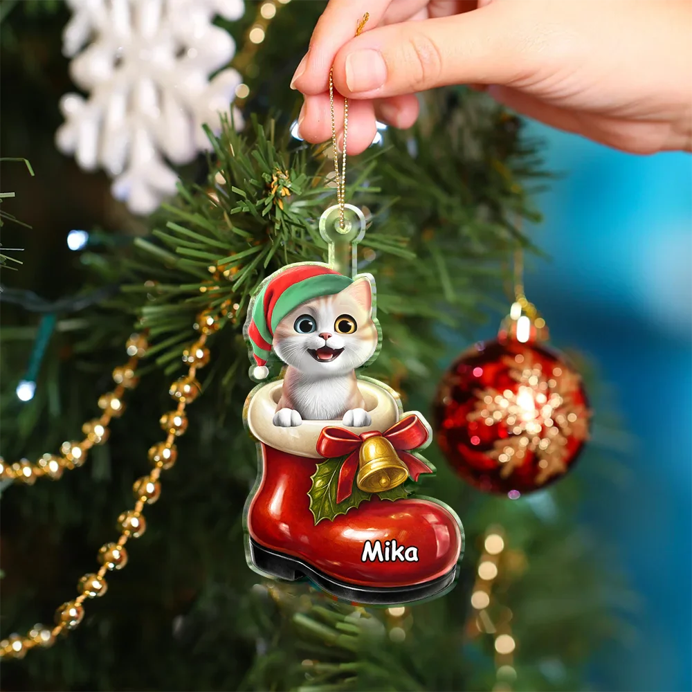 3D Effect Christmas Dog In The Boot - Personalized Custom Shaped Acrylic Ornament - Image 4