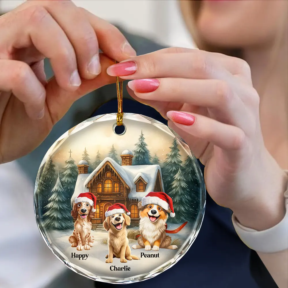 3D Effect Christmas Dog Merry Woofmas - Personalized Circle Glass Ornament - Image 4