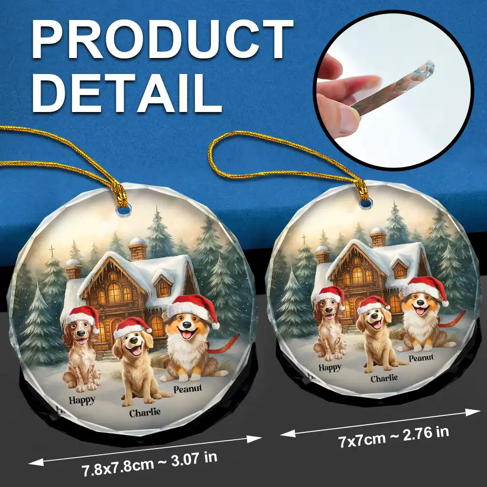 3D Effect Christmas Dog Merry Woofmas - Personalized Circle Glass Ornament - Image 6