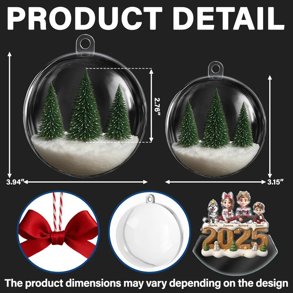 3D Effect Christmas Family And Dog Cat - Personalized 3D Acrylic Ball Ornament - Image 2