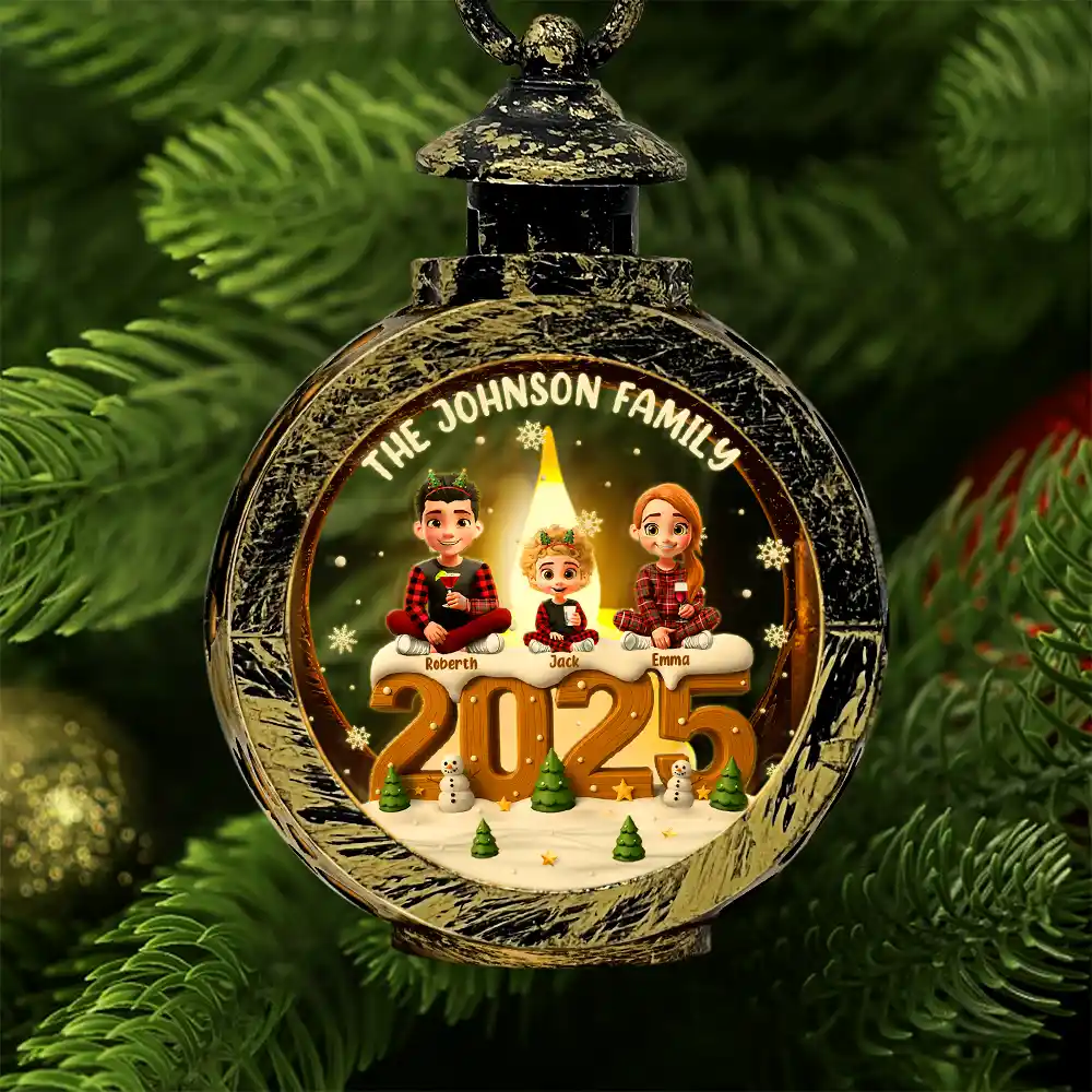 3D Effect Christmas Family And Dog Cat - Personalized Candlelight Lantern Ornament - Image 2