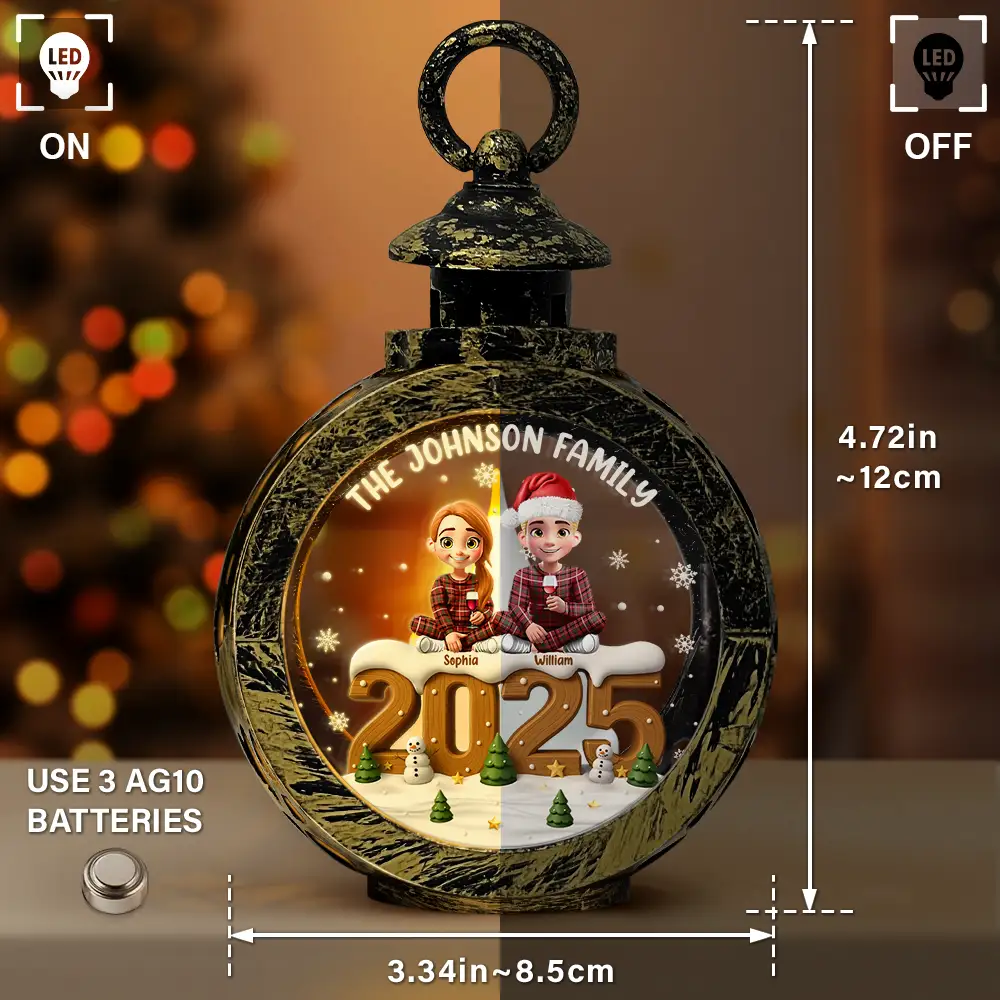 3D Effect Christmas Family And Dog Cat - Personalized Candlelight Lantern Ornament - Image 3