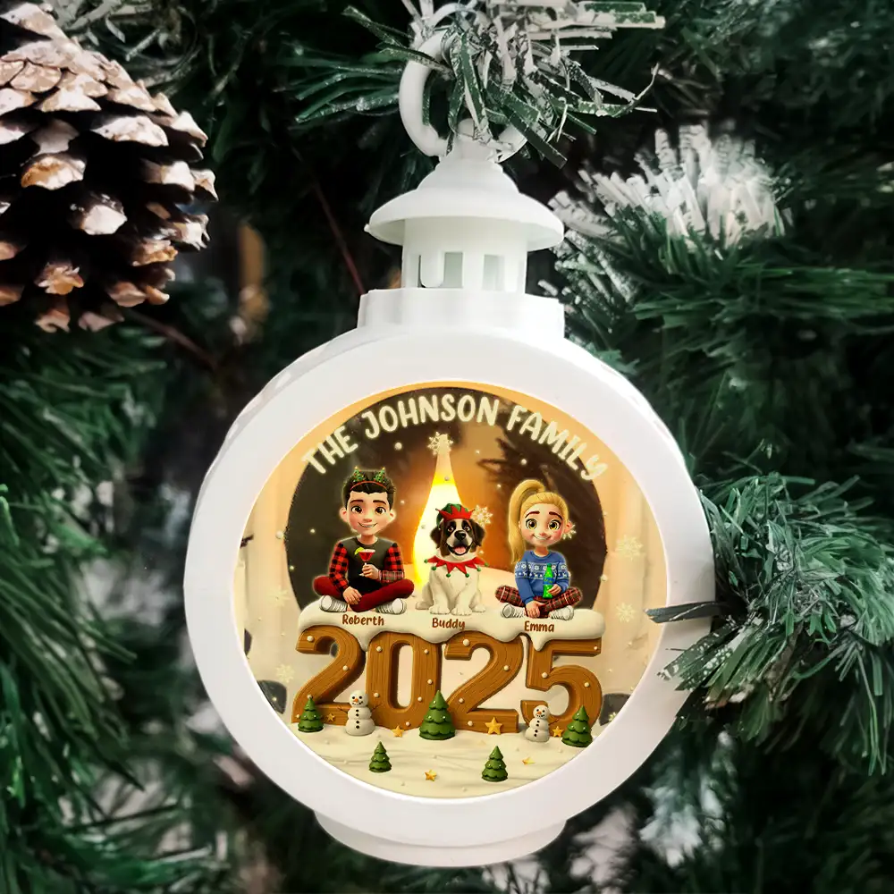 3D Effect Christmas Family And Dog Cat - Personalized Candlelight Lantern Ornament - Image 4