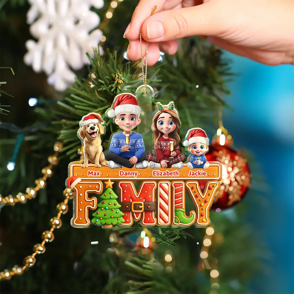 3D Effect Christmas Family Cookie - Personalized Custom Shaped Acrylic Ornament - Image 4