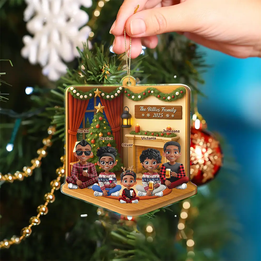 3D Effect Christmas Family - Personalized Custom Shaped Acrylic Ornament - Image 4