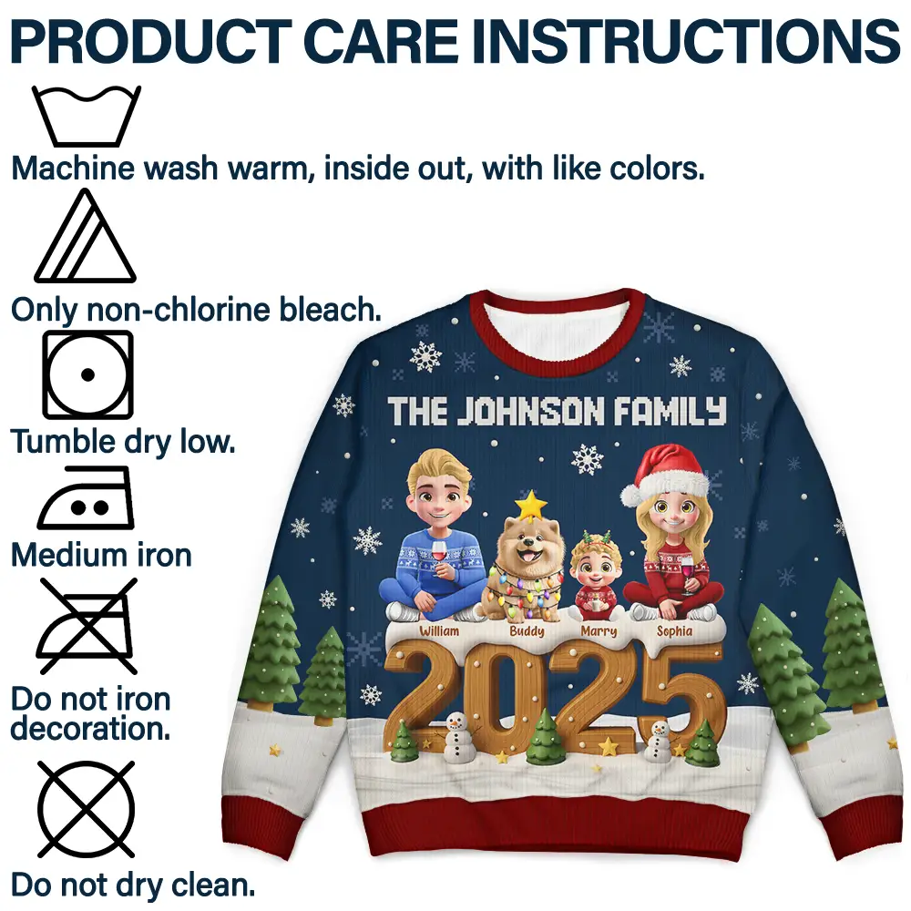 3D Effect Christmas Sitting Family - Personalized Unisex Ugly Sweater - Image 7