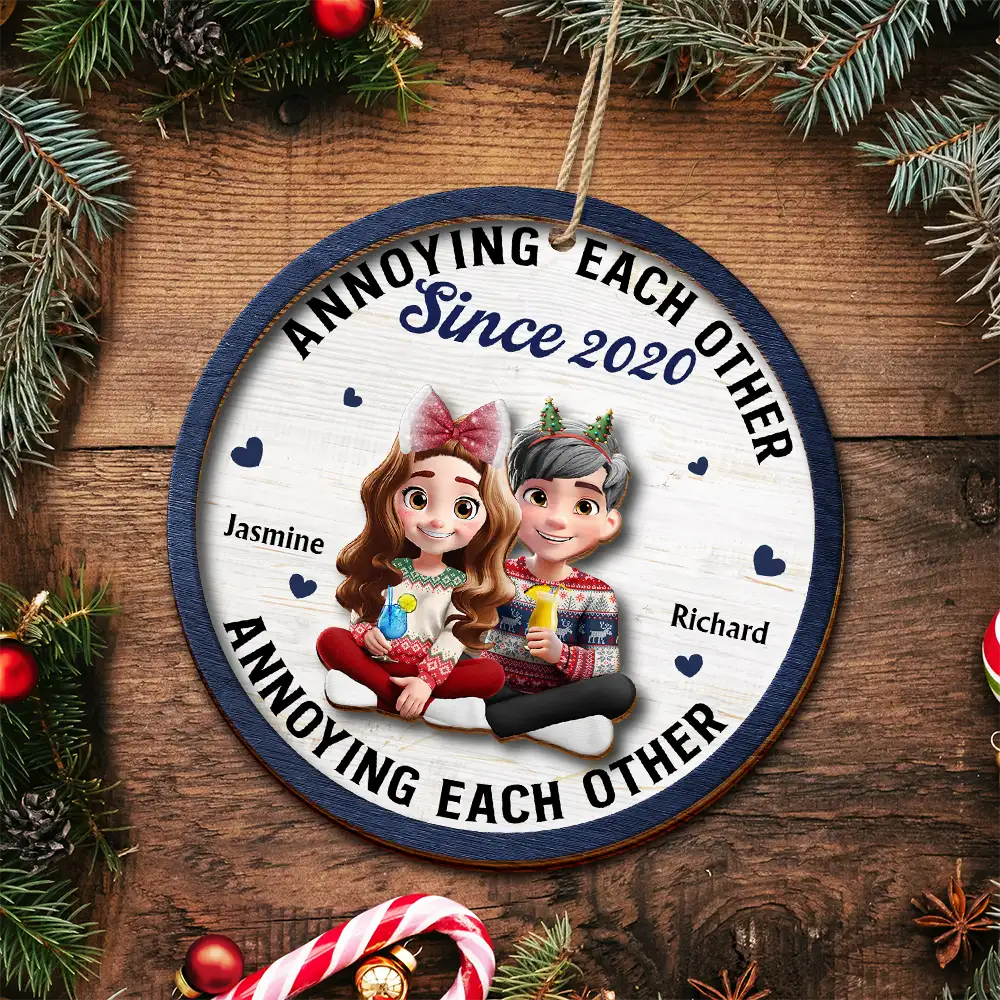 3D Effect Couple Annoying Each Other - Personalized 2-Layered Wooden Ornament - Image 5