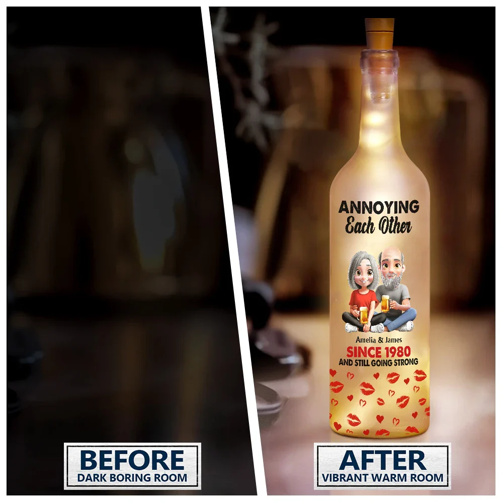 3D Effect Couple Annoying Each Other - Personalized Bottle Light - Image 2
