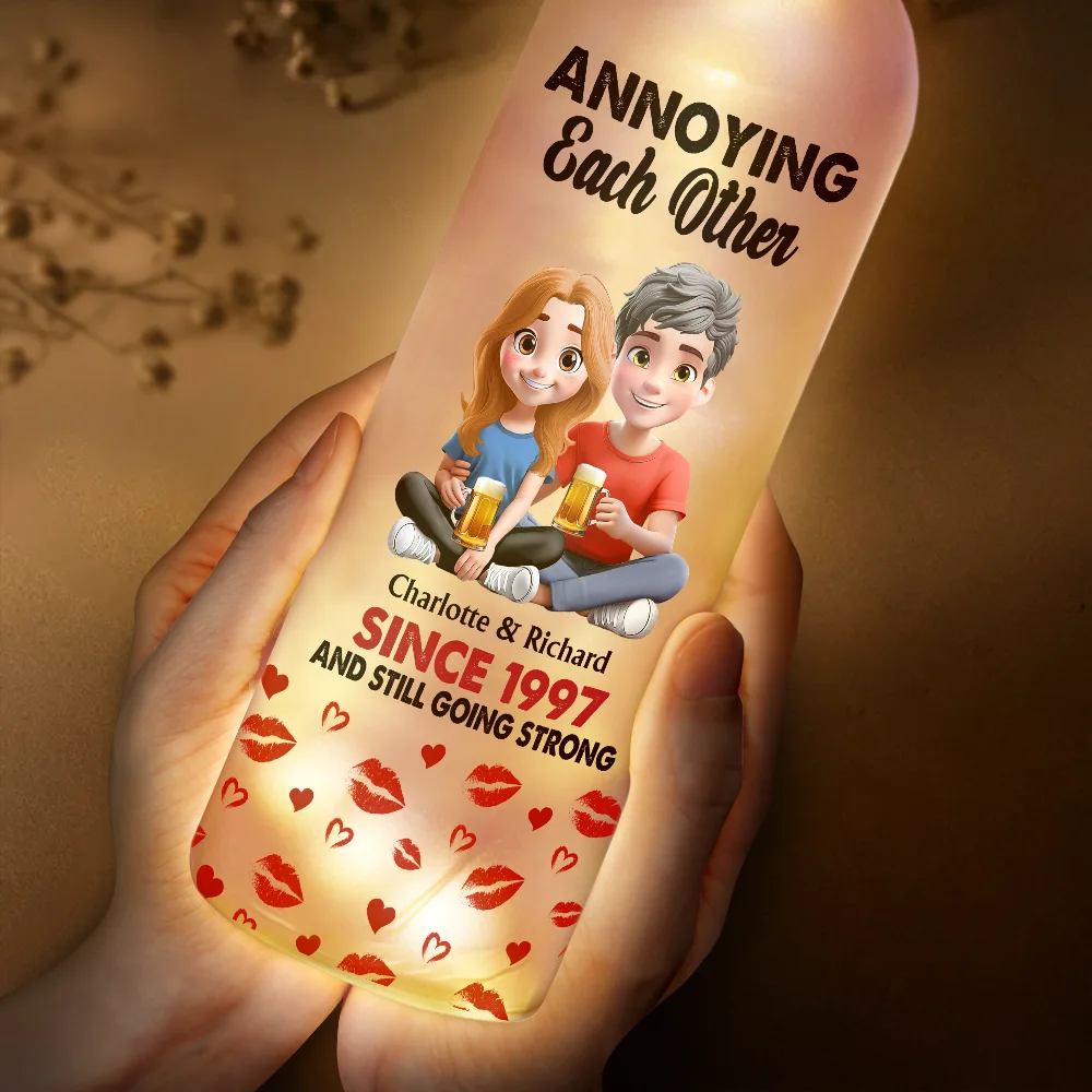 3D Effect Couple Annoying Each Other - Personalized Bottle Light - Image 3