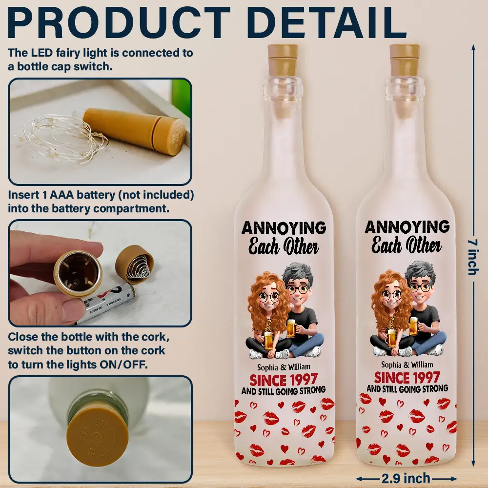 3D Effect Couple Annoying Each Other - Personalized Bottle Light - Image 4