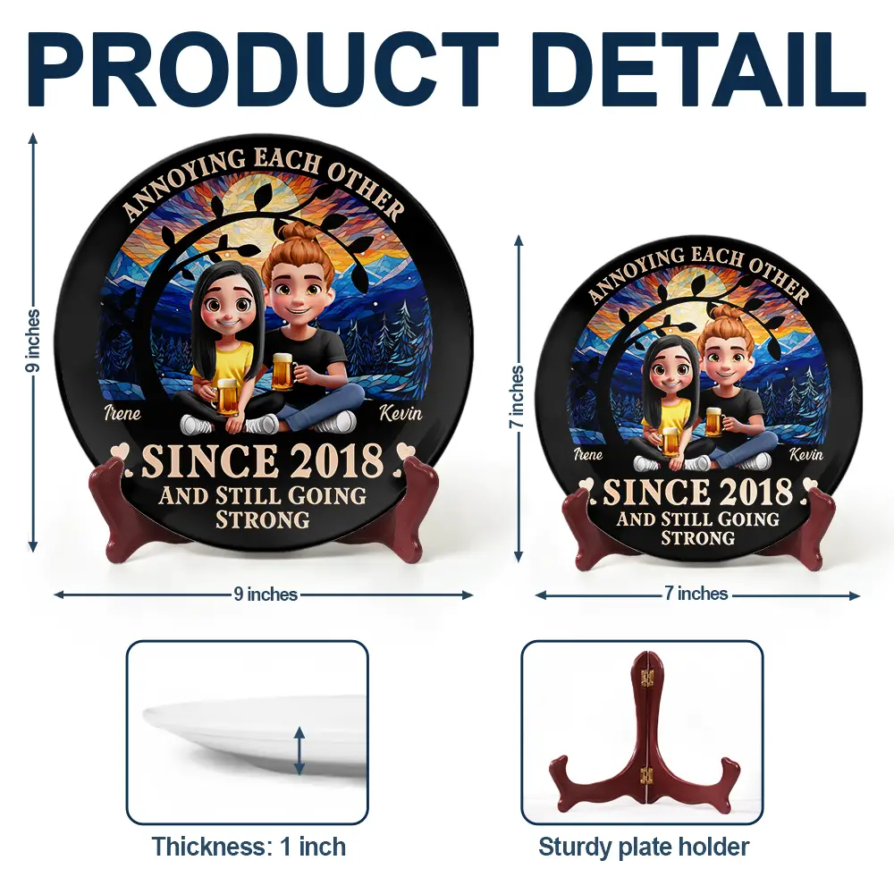 3D Effect Couple Annoying Each Other - Personalized Ceramic Plate - Image 5