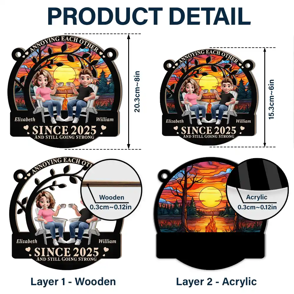 3D Effect Couple Annoying Each Other - Personalized Window Hanging Suncatcher Ornament - Image 5