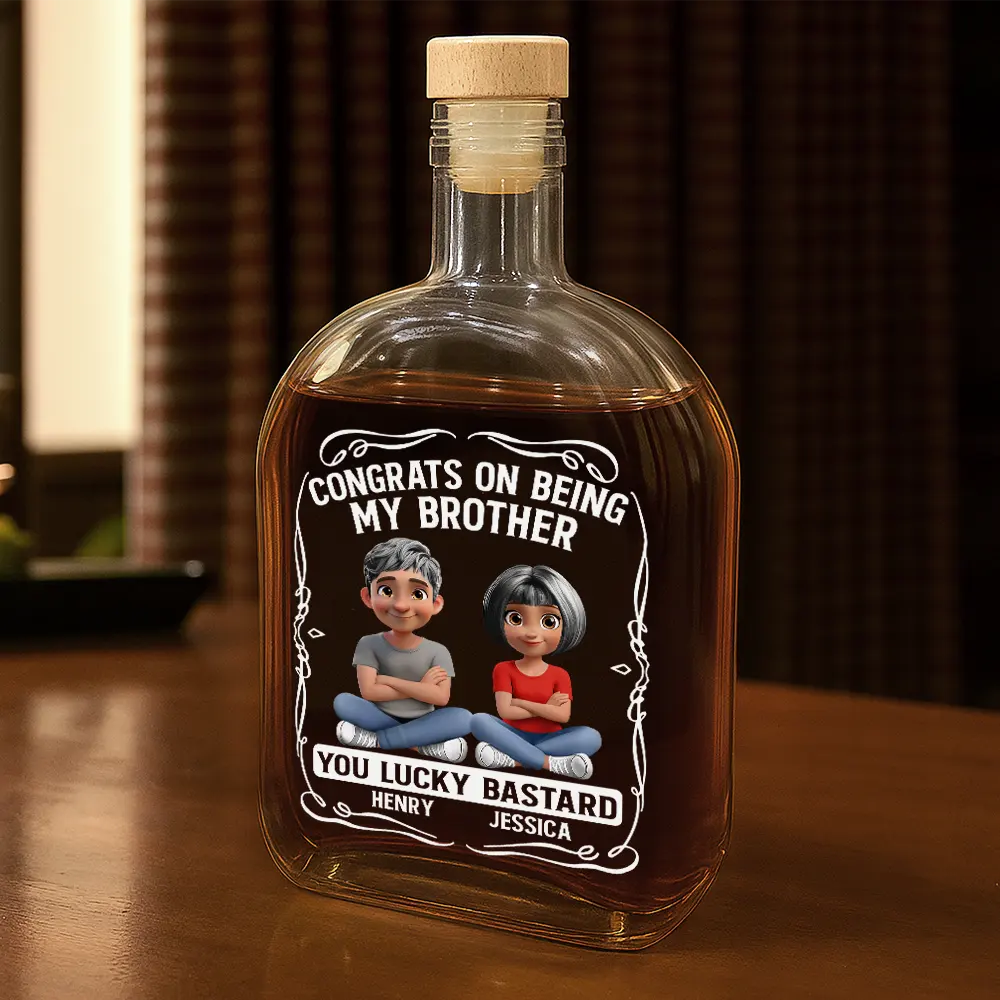3D Effect Couple Congrats On Being My Husband You Lucky Man - Personalized Whiskey Bottle - Image 2