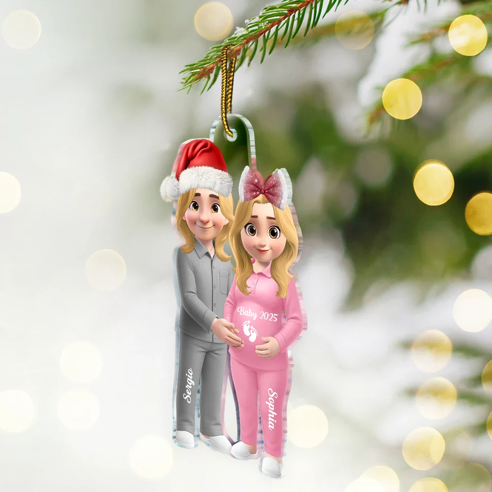 3D Effect Couple Expecting Parents, Baby Expecting, Baby Announcement - Personalized Custom Shaped Acrylic Ornament - Image 2