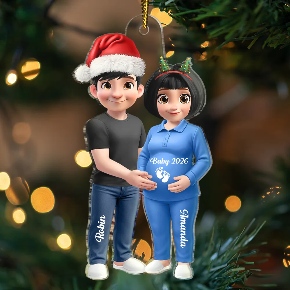 3D Effect Couple Expecting Parents, Baby Expecting, Baby Announcement - Personalized Custom Shaped Acrylic Ornament - Image 3