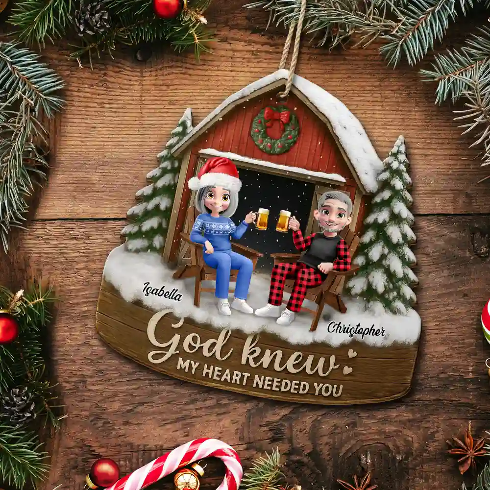 3D Effect Couple God Knew My Heart Needed You - Personalized Custom Shaped Wooden Ornament - Image 5
