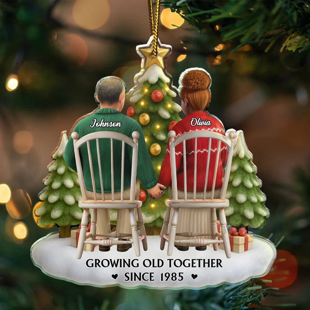 3D Effect Couple Growing Old Together - Personalized Custom Shaped Acrylic Ornament - Image 3