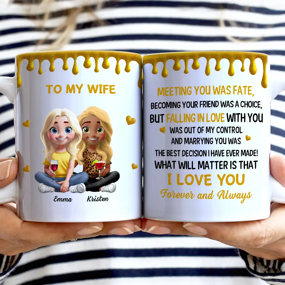 3D Effect Couple Meeting You Marrying You - Personalized White Edge-to-Edge Mug - Image 2