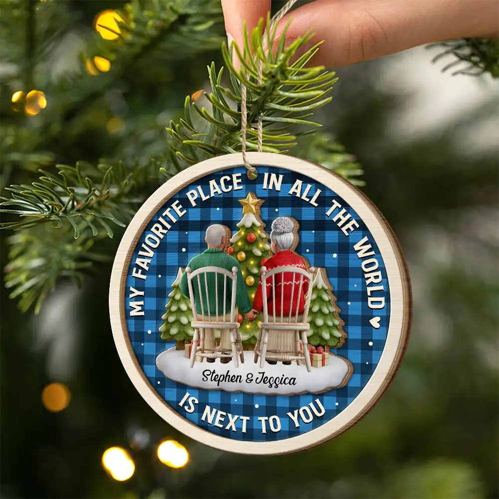 3D Effect Couple My Favorite Place - Personalized 2-Layered Wooden Ornament - Image 2